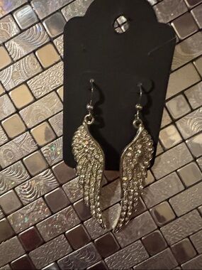 Sparkling Wing Drop Earrings - Silver Crystal Accent